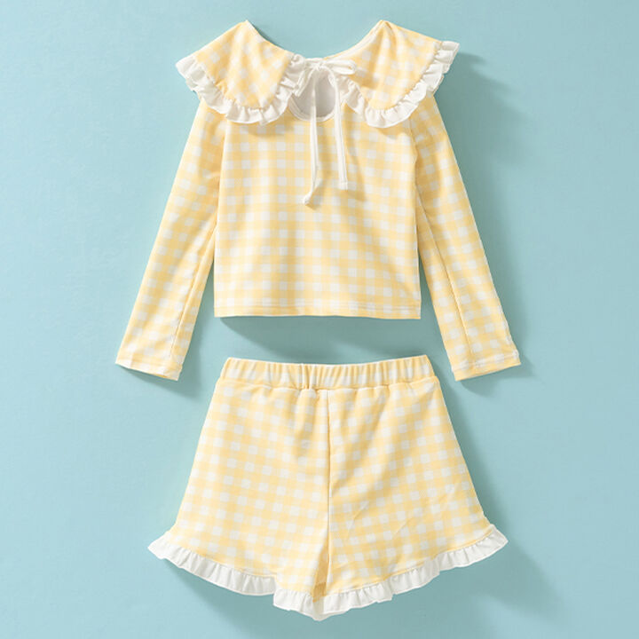 [SWIM] [UV Processing] Assorted Pattern Frill Collar Rash Guard & Pants Set,Navy, medium image number 14