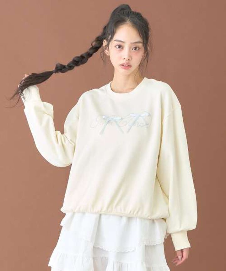 Stone Ribbon Sweatshirt [Korean Fashion],, medium