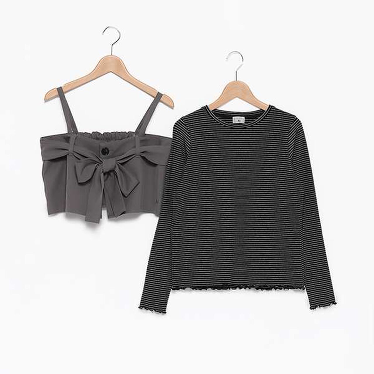 [AMI] Ribbon Bustier Long T-Shirt Set,Charcoal gray, large image number 12
