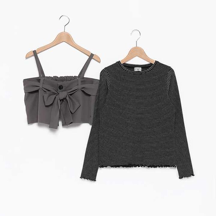 [AMI] Ribbon Bustier Long T-Shirt Set,Charcoal gray, medium image number 12