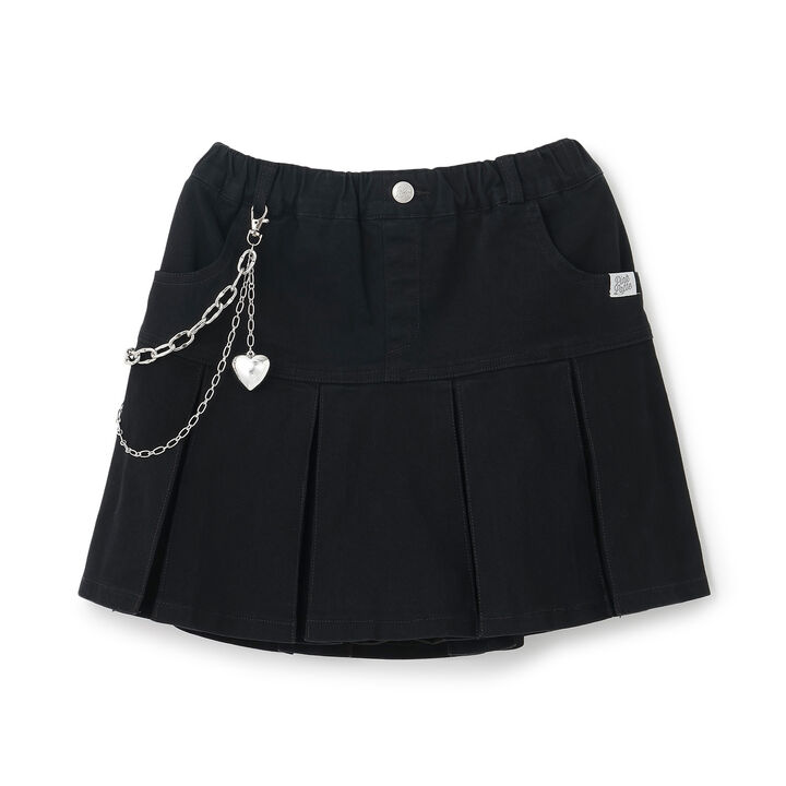 Chain-Accent Pleated Hem Skirt,Black, medium image number 22