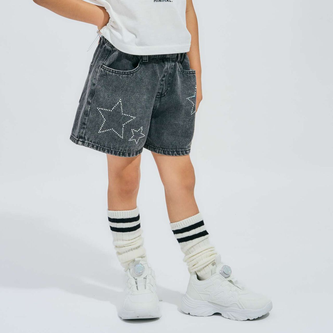 Rhinestone Denim Shorts,Black, large image number 4