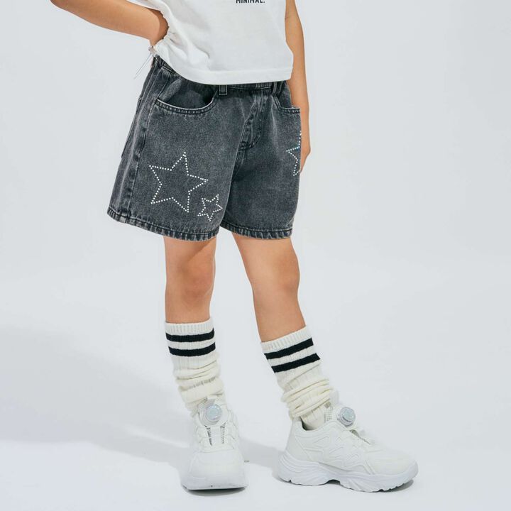 Rhinestone Denim Shorts,Black, medium image number 4