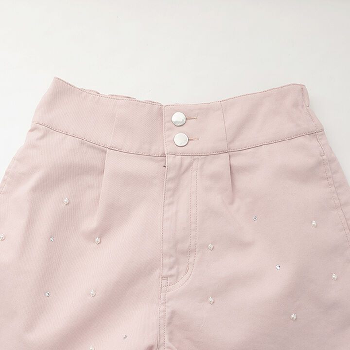 High-Waisted Shorts with Pearls & Rhinestones,Purple, medium image number 3