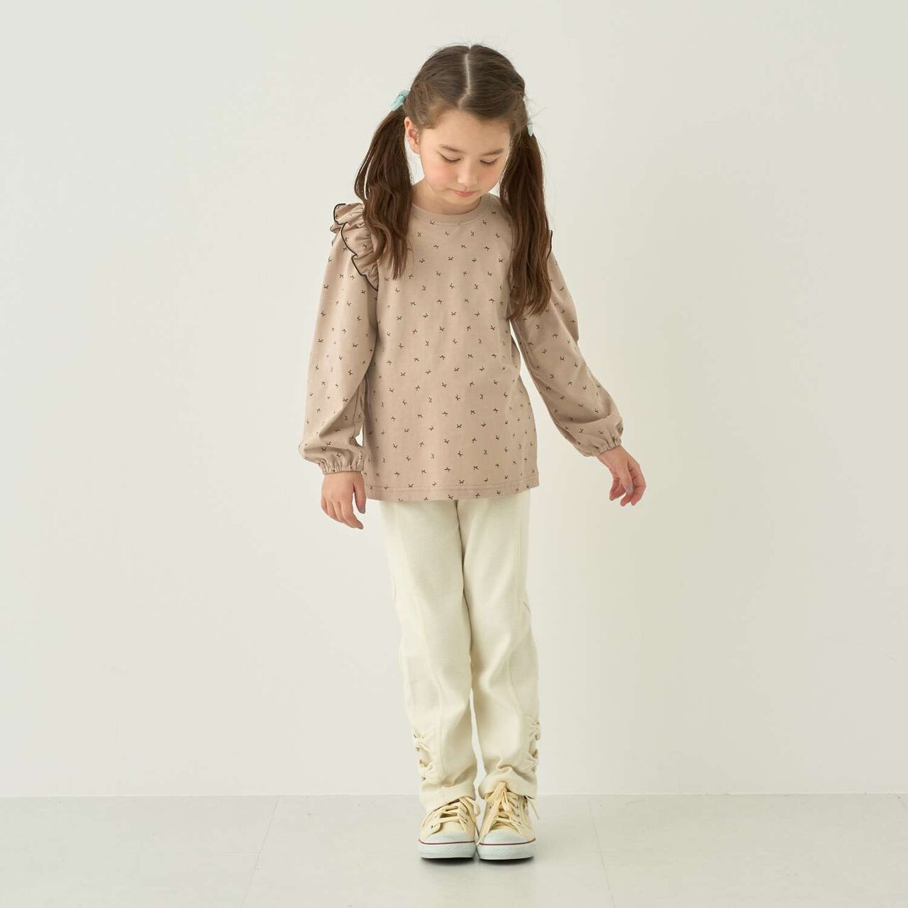 [100% Cotton] [Muteki T] [Stain Resistant/UV/Quick-Dry] Frilled Volume Sleeve All-Over Pattern T-Shirt for Girls [Kids],Blue gray, large image number 13