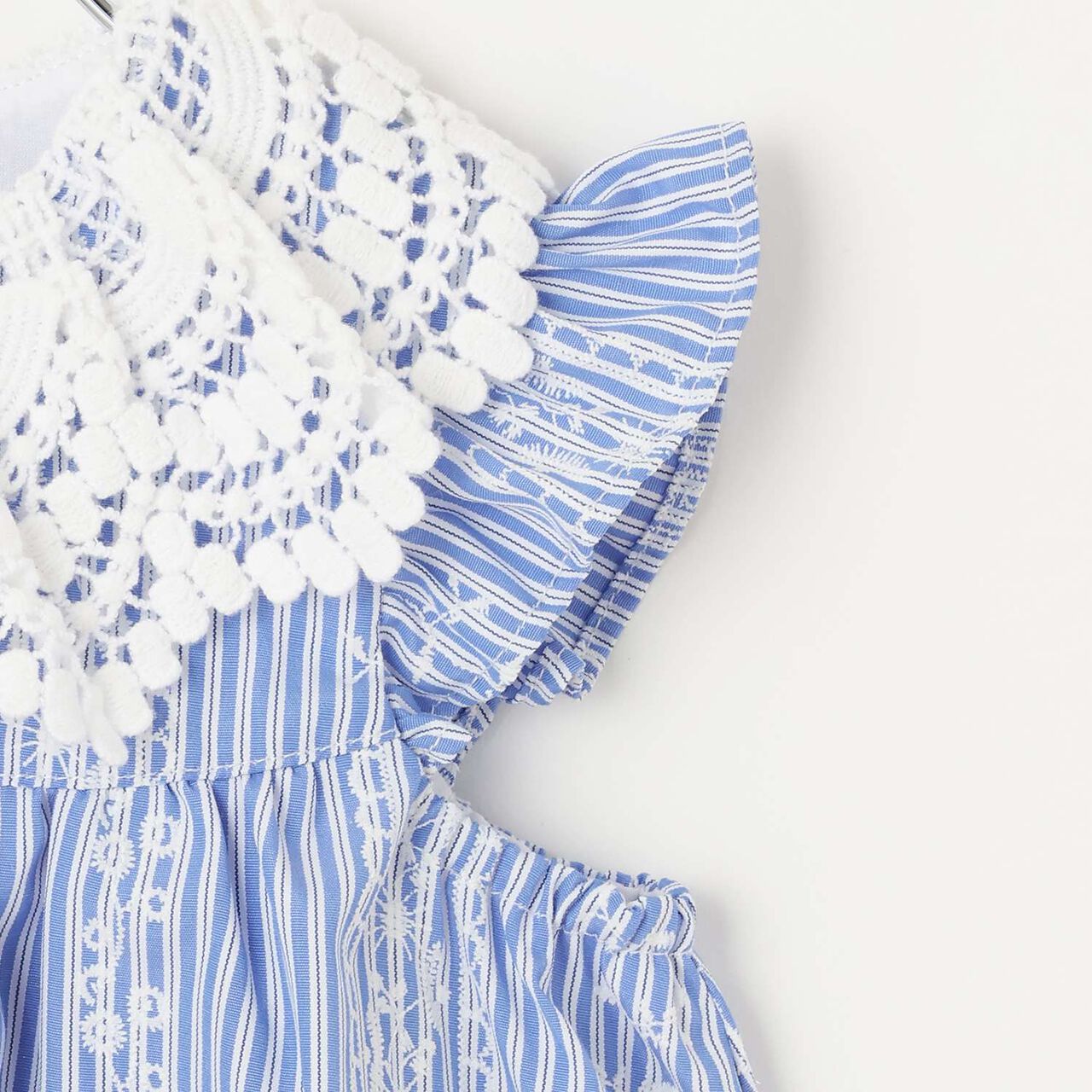 Lace Print Stripe One-Piece Dress,Blue, large image number 3