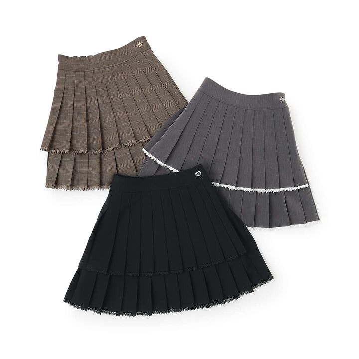 Trim Lace Double Layer Pleated Skirt-Pants,Black, medium image number 10