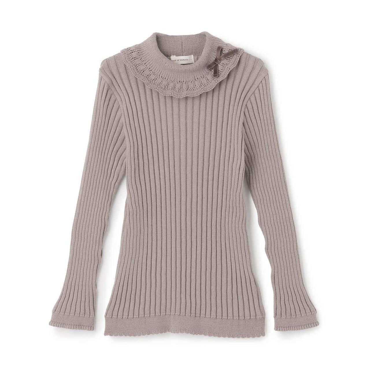 Organic Frilled Collar Ribbed Sweater [Made in Japan],Cocoa, large image number 0