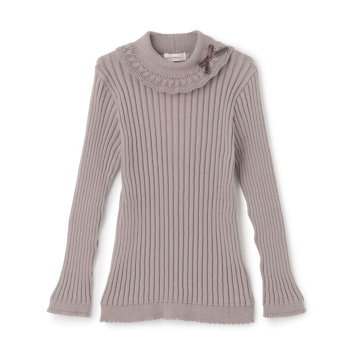 Organic Frilled Collar Ribbed Sweater [Made in Japan],Cocoa, medium image number 0