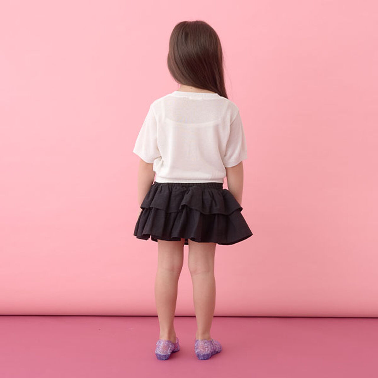 [Machine Washable] Sheer Short-Sleeve Knit Top,Black, large image number 20