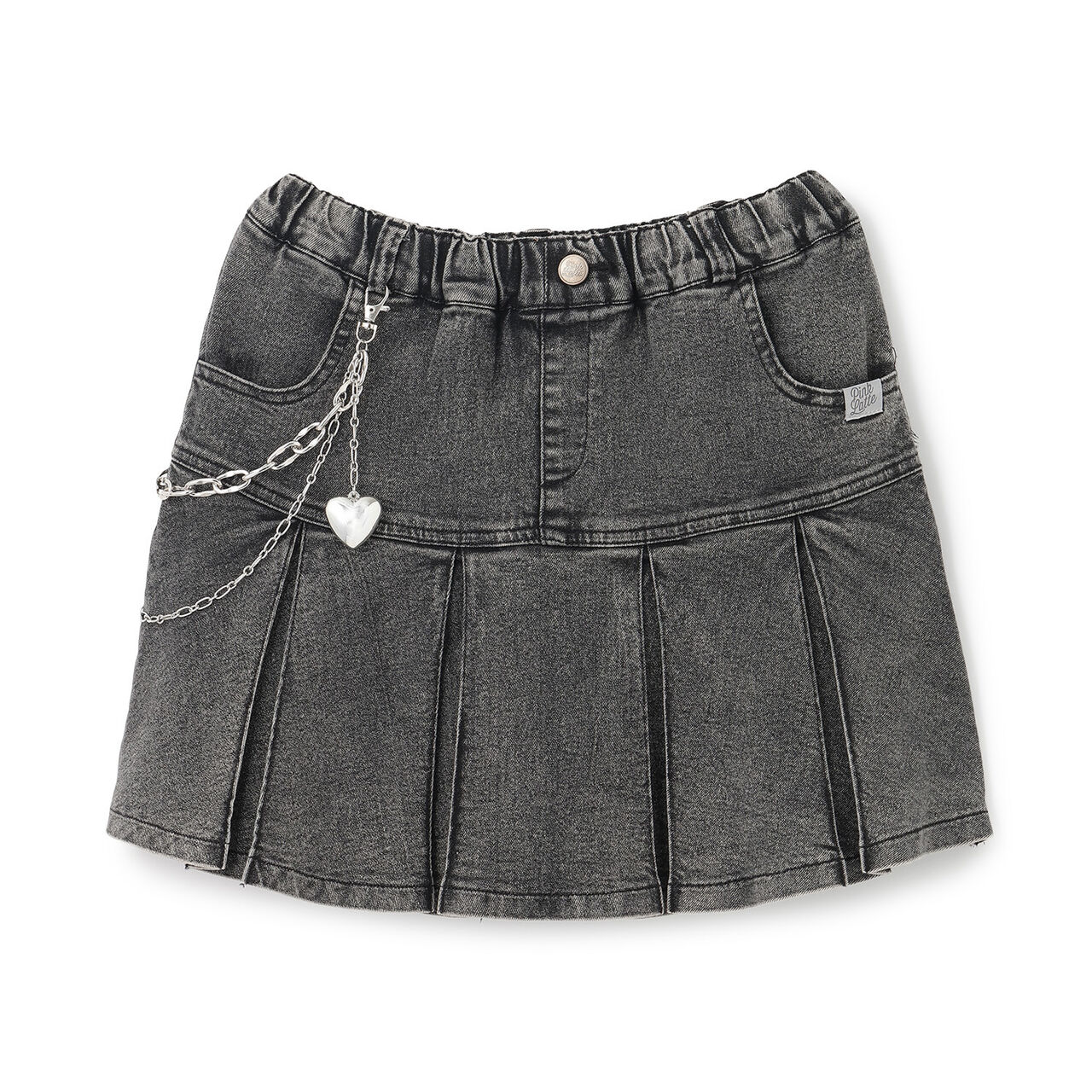Chain-Accent Pleated Hem Skirt,Black, large image number 23