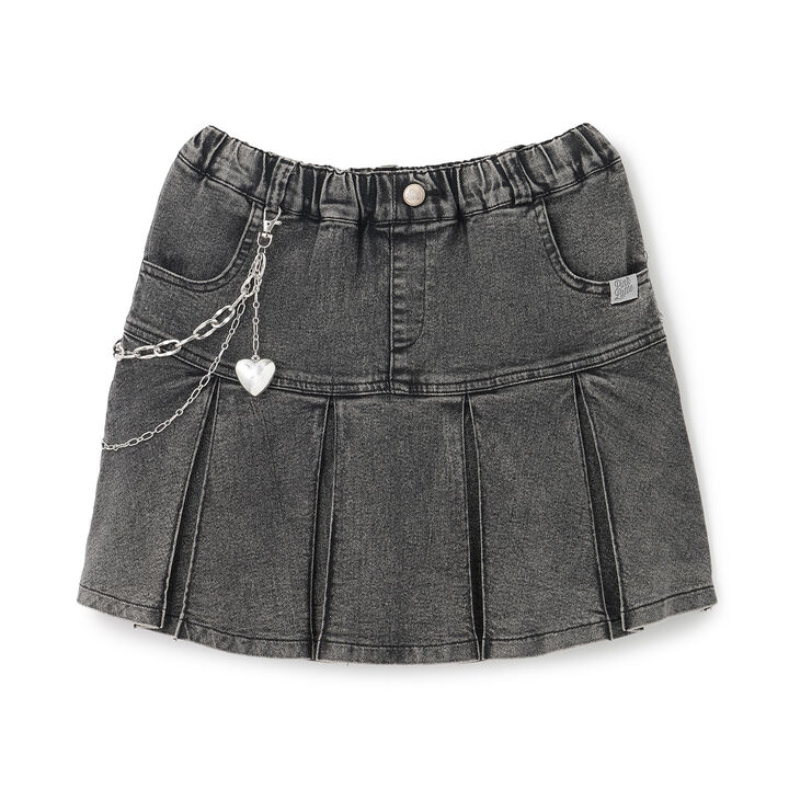 Chain-Accent Pleated Hem Skirt,Black, medium image number 23