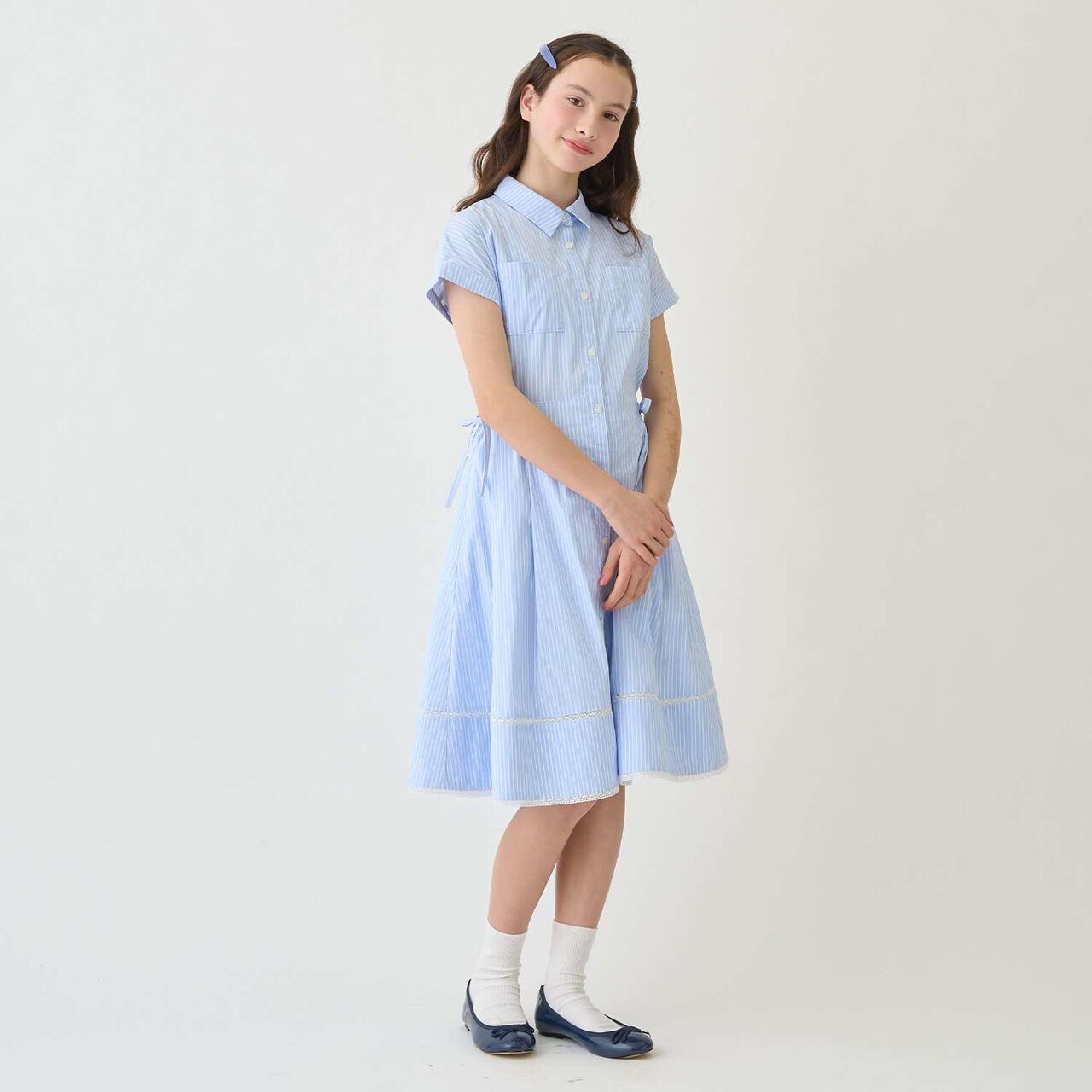[130cm] Side Ribbon Shirt Dress,Navy, large image number 15