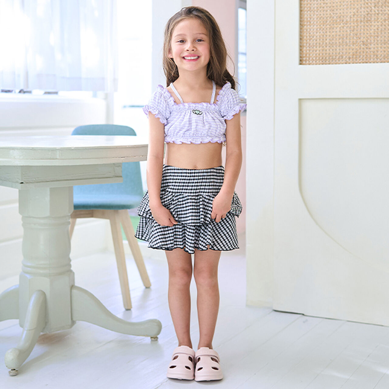 [SWIM] [UV Processing] Gingham Check Gathered Two-Piece Set,Black, large image number 9