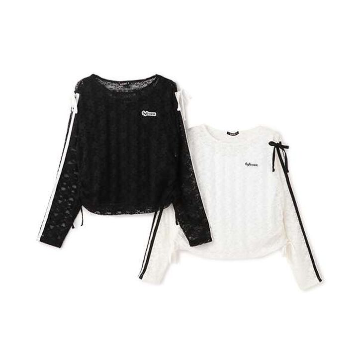 W Ribbon Lace T-Shirt Set,Black, medium image number 3