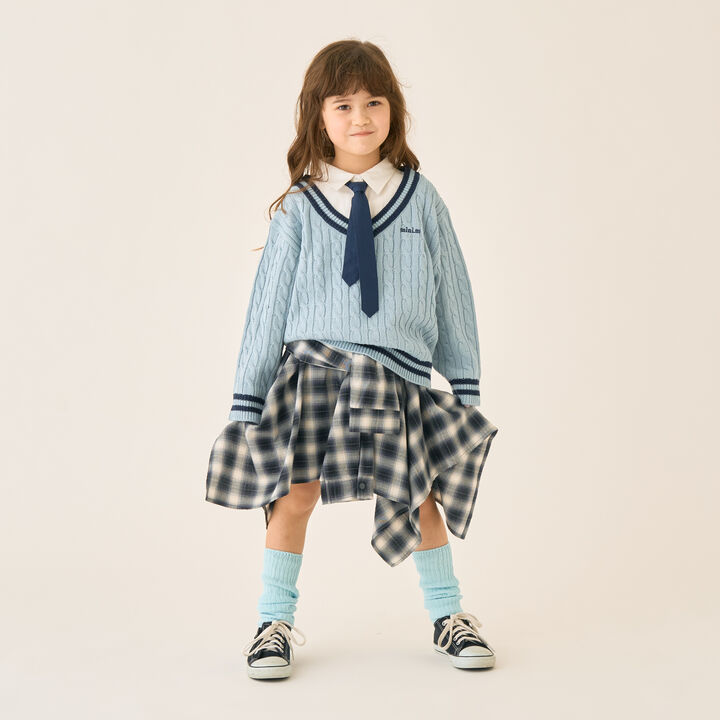 Checkered Asymmetrical Skirt,Black, medium image number 1