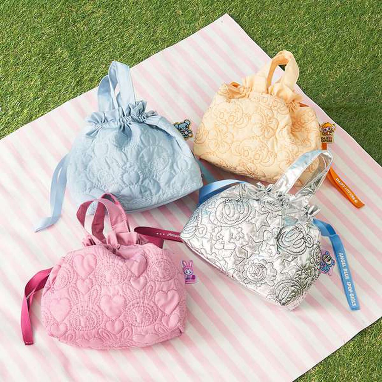 Mint-kun All-Over Pattern Embroidered Drawstring Tote,Sax blue, large image number 8