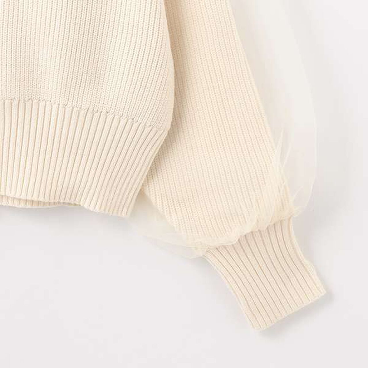 [AMI] Overlay Tulle Sleeve V-Neck Cardigan,Ivory, large image number 7