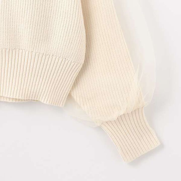 [AMI] Overlay Tulle Sleeve V-Neck Cardigan,Ivory, medium image number 7