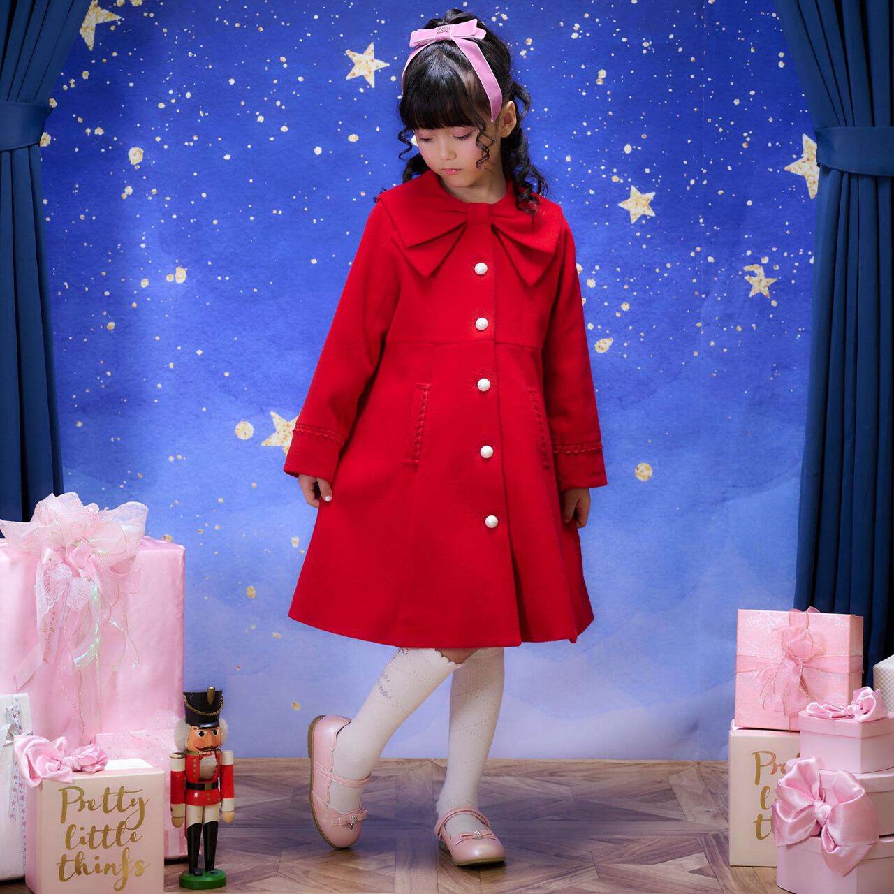 Ribbon Color Wool Coat,Sax blue, large image number 13