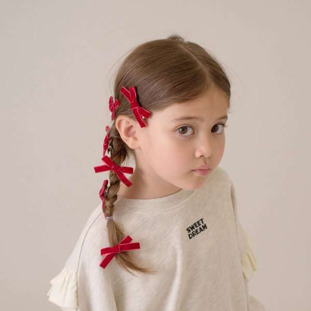 Velour Ribbon Hair Clip Set (6 Pieces),Pink, large image number 13