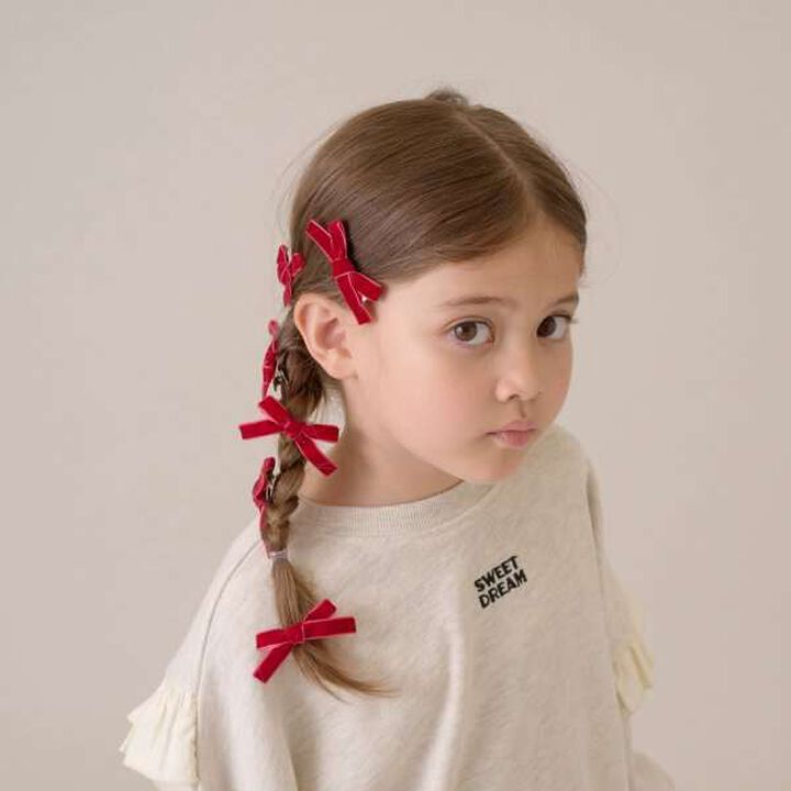 Velour Ribbon Hair Clip Set (6 Pieces),Pink, medium image number 13