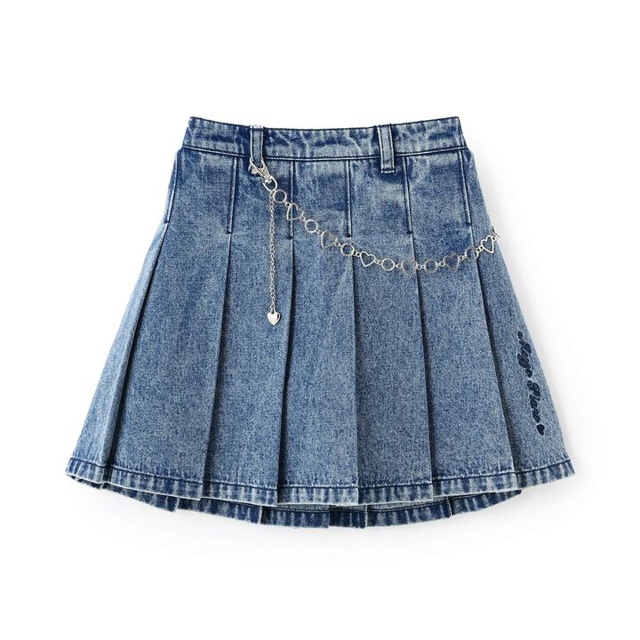 Denim & Faux Leather Skirt with Decorative Chain,Navy, medium image number 14