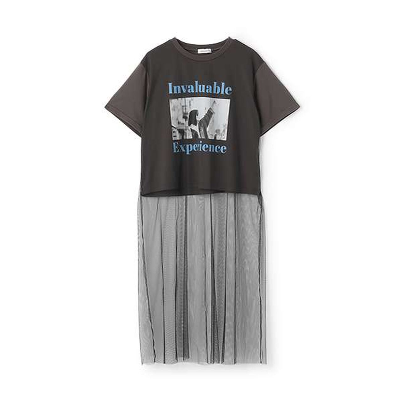 Tulle Layered T-shirt,Charcoal gray, large image number 3