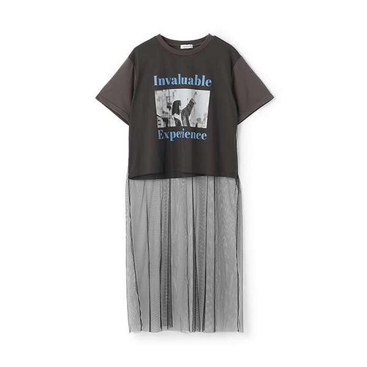 Tulle Layered T-shirt,Charcoal gray, medium image number 3