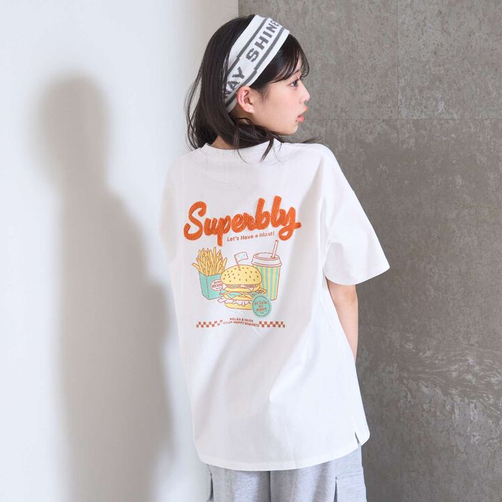 Hood Motif Loose Embroidered Short Sleeve T-Shirt,Smoke white, medium image number 8