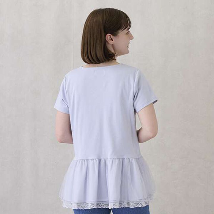 [Link] Sheer Peplum Docking T-Shirt,Off white, medium image number 6