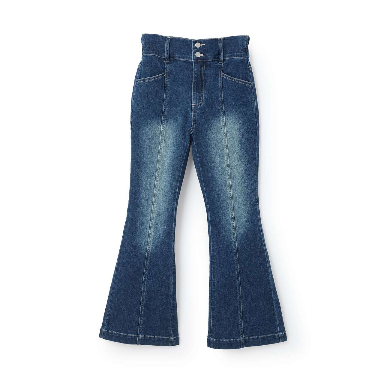 Stretch Style-Up Flare Denim Pants,Sax blue, large image number 12