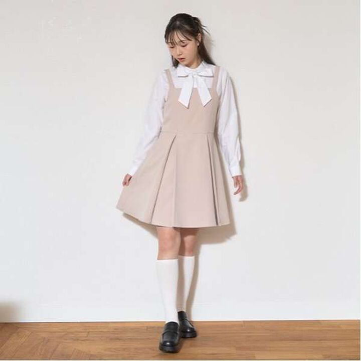 [Graduation Attire] Tuck Flare Jumper Skirt,Light beige, medium image number 5
