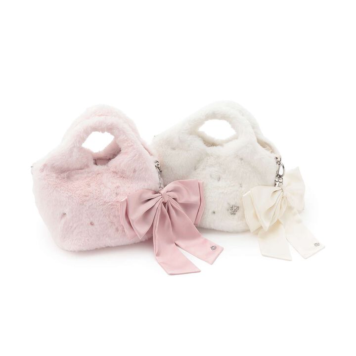 Faux Fur Shoulder Bag with Pearl & Rhinestone Accents,Ivory, medium image number 2