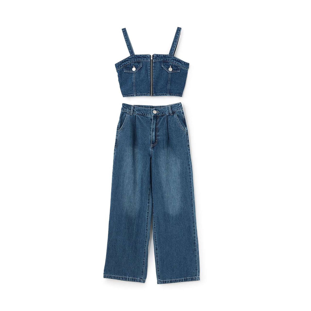 [LTXC] Denim Bustier & Wide Pants Outfit Set,Blue, large image number 10