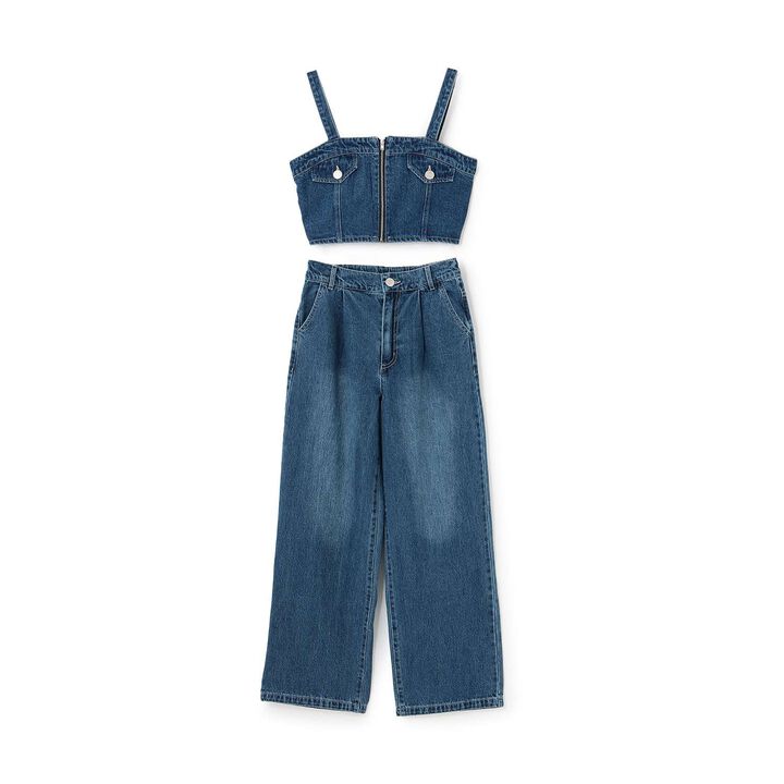 [LTXC] Denim Bustier & Wide Pants Outfit Set,Blue, medium image number 10