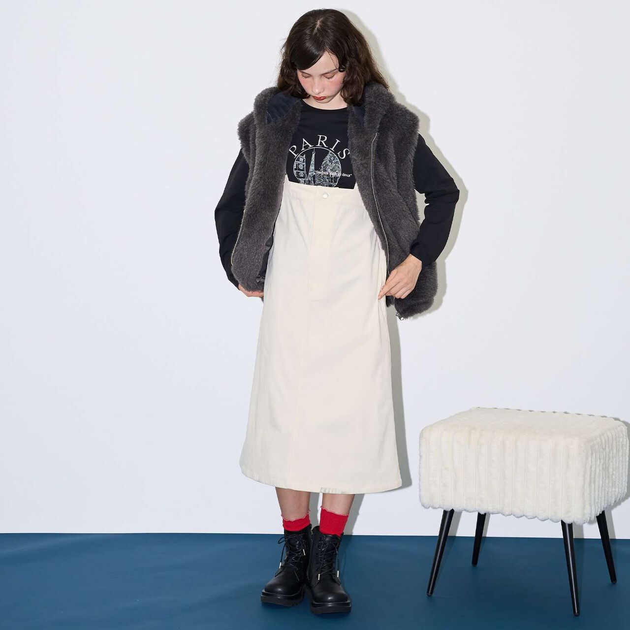 [AMI] High-Waist Jumper Skirt,Black, large image number 5