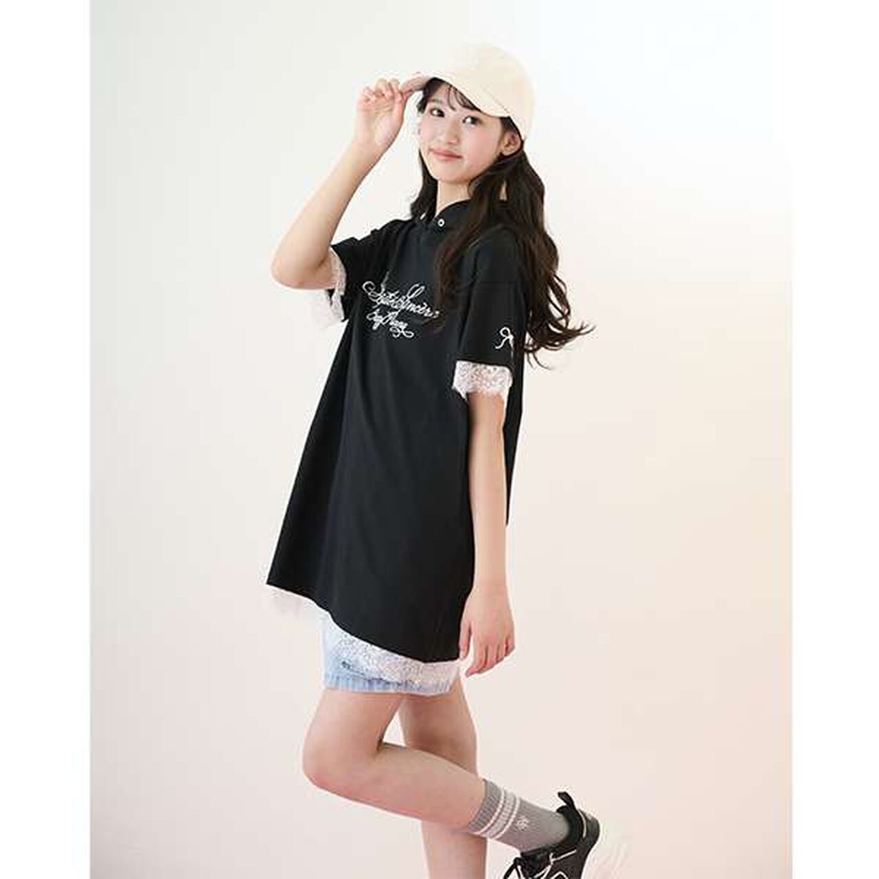 [Cool Touch] Lace Trim Parka Mini One-Piece Dress,Pink, large image number 16