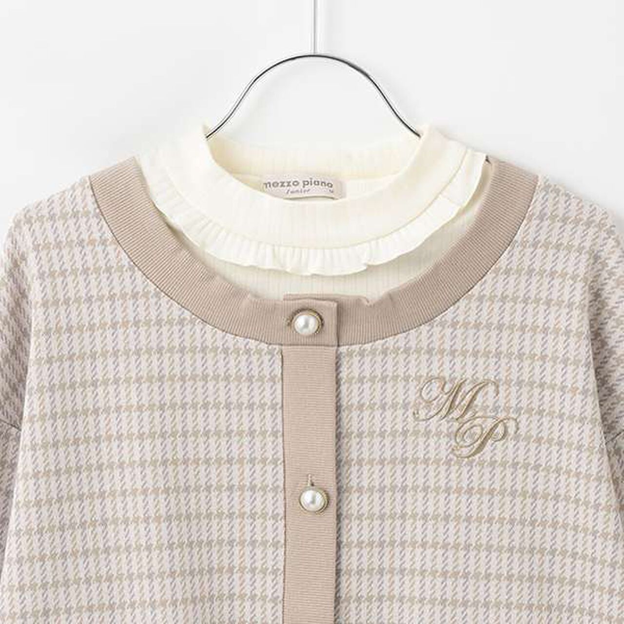 Houndstooth Layered Sweatshirt,Beige, large image number 2