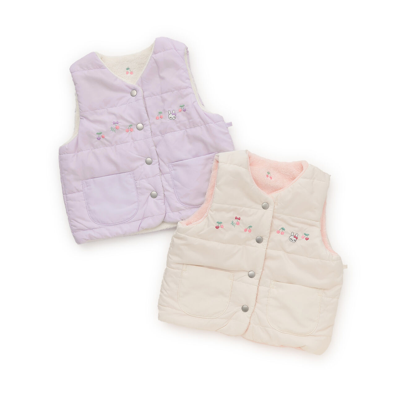 [Reversible] Cherry Embroidered Taffeta &times; Fleece Padded Vest,Pink, large image number 14