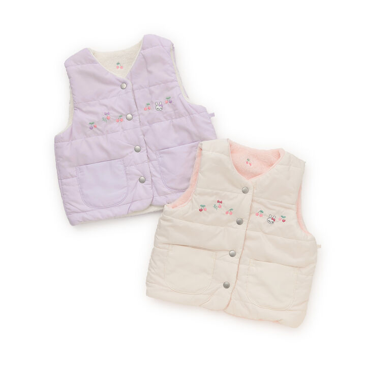 [Reversible] Cherry Embroidered Taffeta &times; Fleece Padded Vest,Pink, medium image number 14