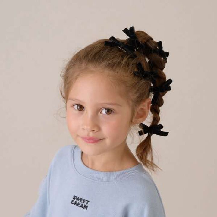 Velour Ribbon Hair Clip Set (6 Pieces),Pink, medium image number 16