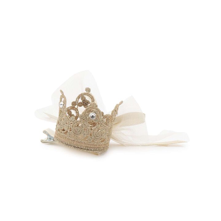 Tulle Crown Hair Clip,Gold, medium image number 1