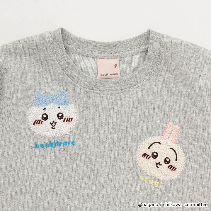 Chikawa Face Motif Long-Sleeve T-Shirt,Top gray, medium image number 13