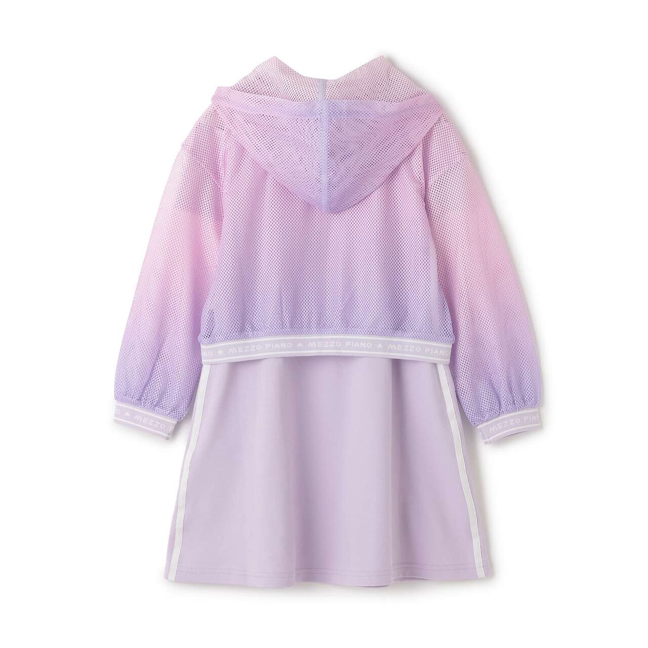 Mesh Zip Parka & Shoulder Opening Cut One-Piece Dress Set,Lavender, large image number 1