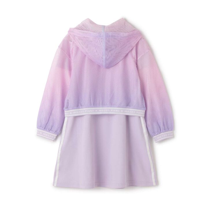 Mesh Zip Parka & Shoulder Opening Cut One-Piece Dress Set,Lavender, medium image number 1