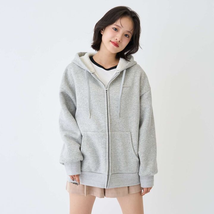 Lined Boa Zip Parka,Top gray, medium image number 1