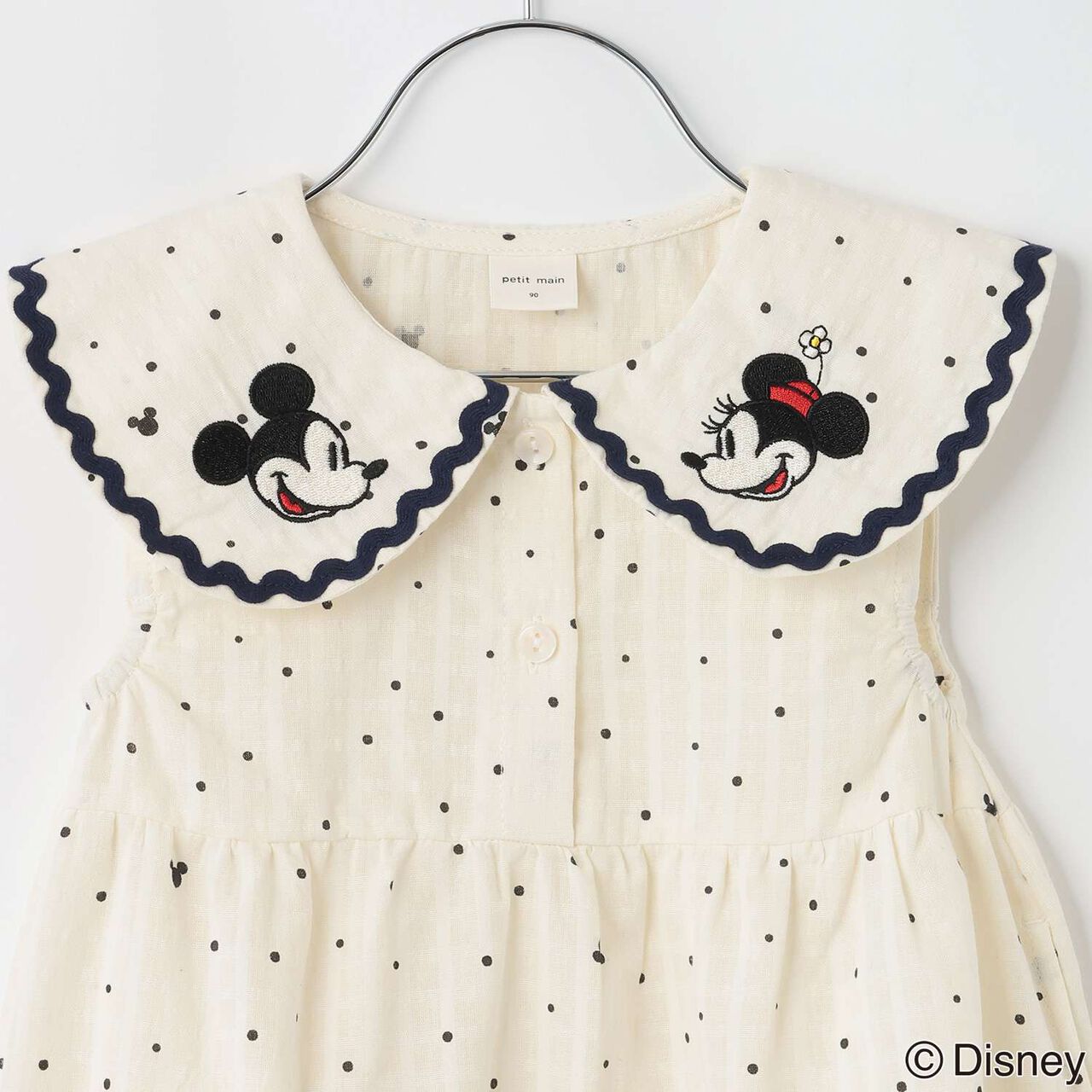 [Disney] Collar Embroidered Tiered One-Piece Dress,Navy, large image number 4