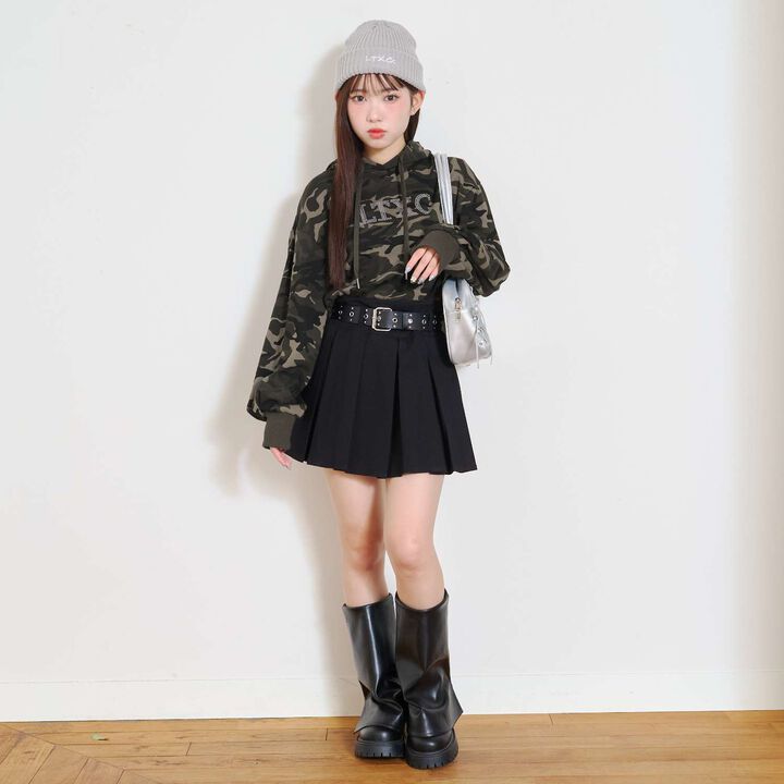 [LTXC] Shaggy Lined Black Cropped Parka,Off white, medium image number 8