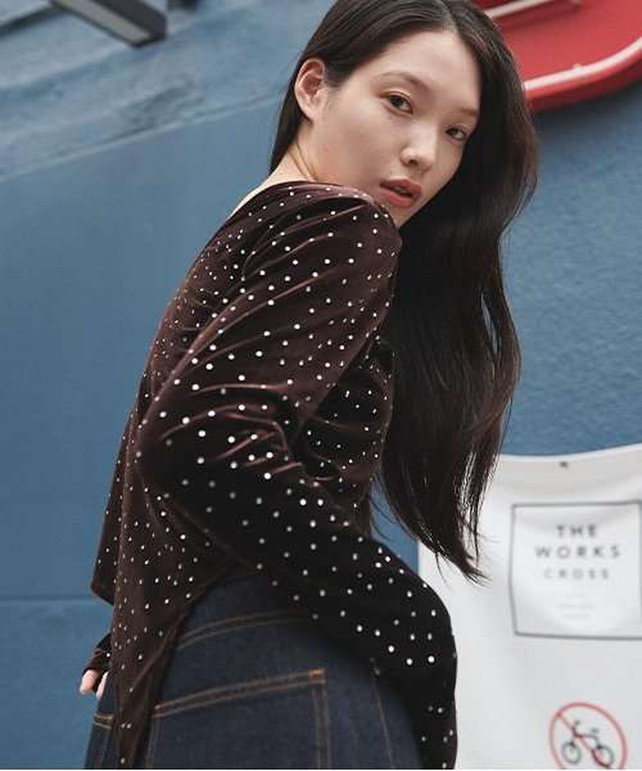 Velour Sequin Pullover,Blue gray, large image number 1